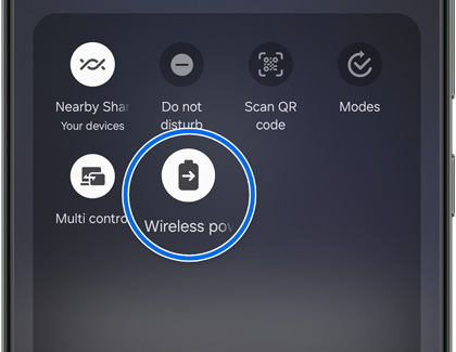 Wireless power sharing icon highlighted on a Galaxy phone
