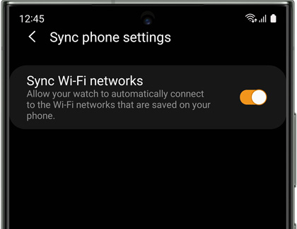 Switch next to Sync Wi-Fi networks highlighted in the Galaxy Wearable app
