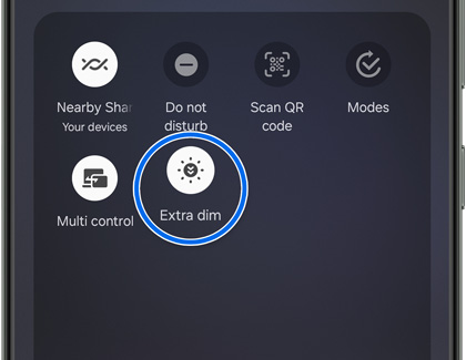 Extra dim icon highlighted on the Quick settings panel