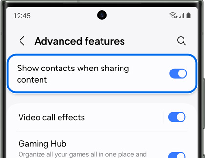 Switch highlighted next to Show contacts when sharing content