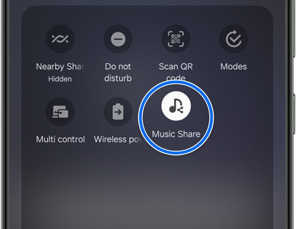 Music Share icon highlighted on the Quick settings panel