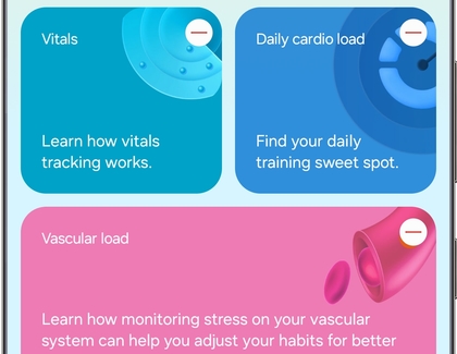 Samsung Health Edit home screen with trackers that can be removed or rearranged.