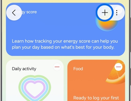 Samsung Health Edit home screen showing the Add button and remove icons on trackers.