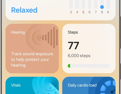 Samsung Health Home tab showing the Steps tracker.