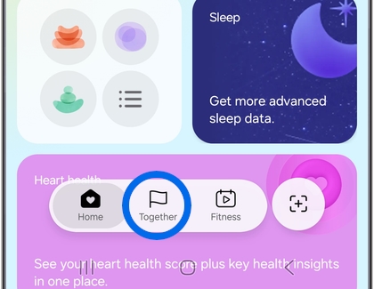 Samsung Health with the Together tab at the bottom of the screen highlighted.