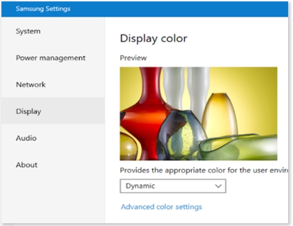 Dynamic chosen as Display color in Samsung Settings