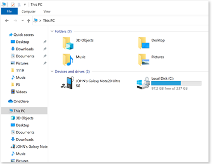 PC folder displaying Galaxy S10+