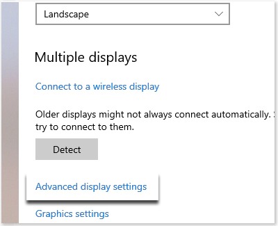 Advanced display settings highlighted on a PC 