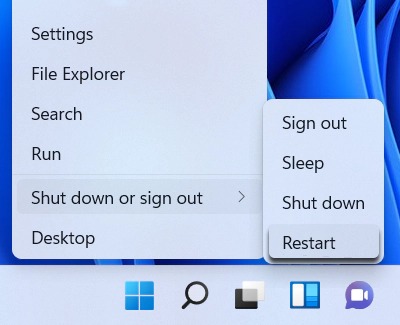 Restart highlighted on a Windows 11 PC