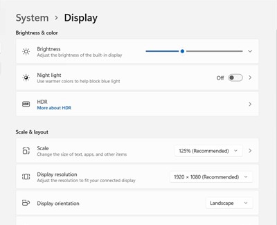 Display settings on a Windows 11 PC