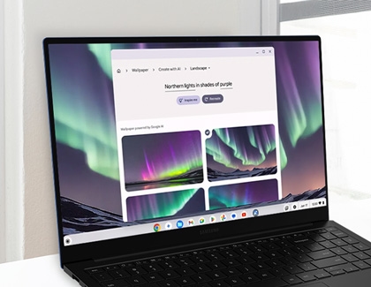 Chromebook displaying wallpaper settings with the northern lights selected as the wallpaper