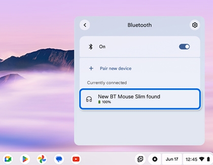 A Bluetooth device highlighted in Bluetooth settings on a Samsung Chromebook