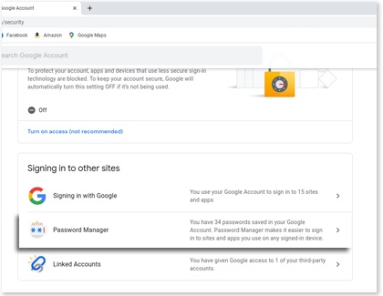 Password Manager highlighted next to Security on a Samsung Chromebook