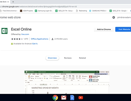 Excel Office app opened in Chrome OS