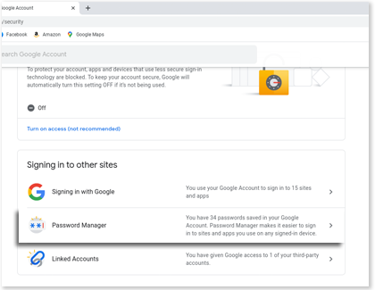 Password Manager highlighted next to Security on a Samsung Chromebook