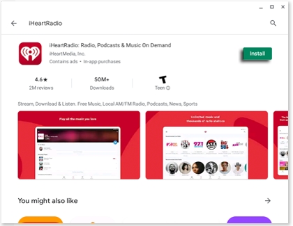The iHeartRadio app in Google Play Store