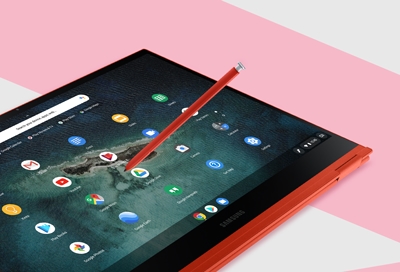 Chromebook in tablet mode with a stylus