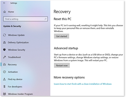 Windows Recovery screen with options for resetting PC