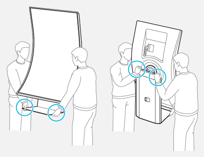 Illustration showing how to hold your Odyssey Ark Gaming Screen