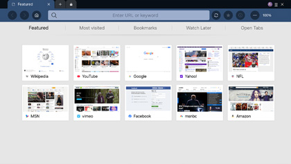 Web browser homepage on a Samsung monitor displaying featured websites like Wikipedia, YouTube, Google, and Amazon.