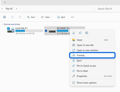 Format option highlighted in File Explorer