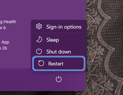 Restart option highlighted