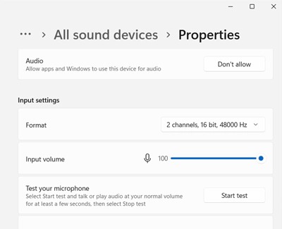 List of volume settings