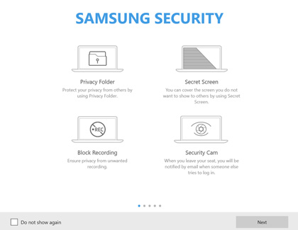 Samsung Security window showcasing its features