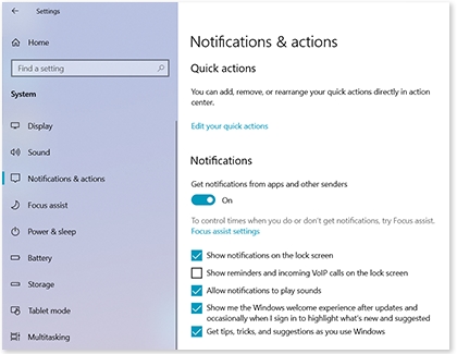 Add or remove quick actions in Windows Settings