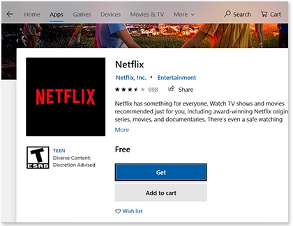 The Netflix app download page in Microsoft Store