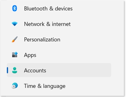 Accounts tab highlighted on a Windows 11 PC