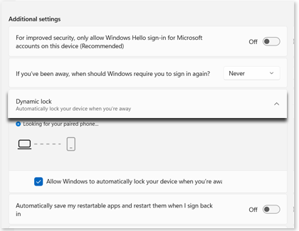 Check box highlighted next to Allow Windows to automatically lock your device when you're away