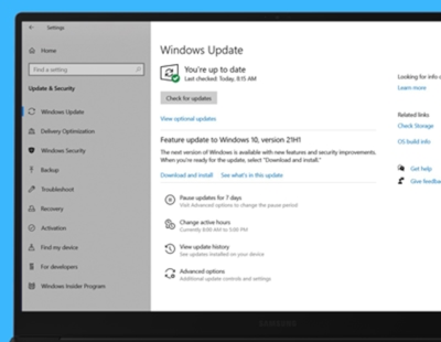 Windows Update menu on Samsung PC