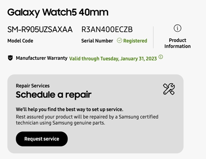 REQUEST SERVICE button on the Samsung website