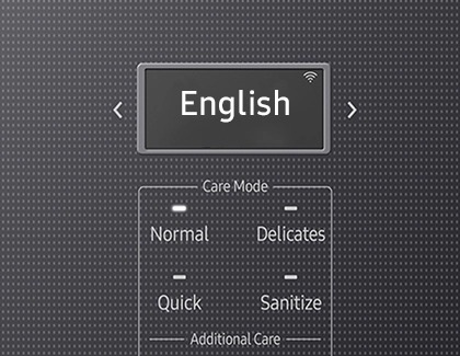 Samsung AirDresser control panel displaying the language selection screen set to English.
