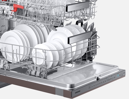 China dishwares placed neatly in Samsung Dishwasher
