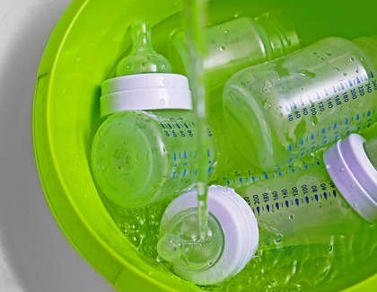 Bottles separated and rinsed with running water