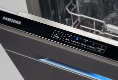 Close up of a Samsung dishwasher control panel