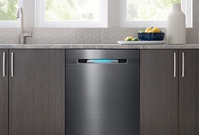 A Samsung dishwasher installed in a kitchen