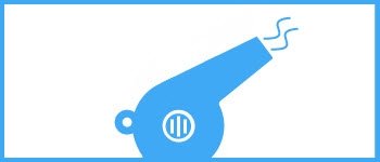 A blue icon of a whistle with sound waves coming out.