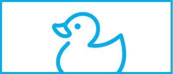 Blue outline of a rubber duck, representing a squeaking sound.