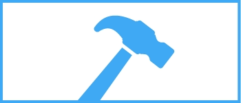 Blue icon of a hammer, symbolizing tapping or knocking noises.