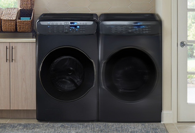 Samsung washer and dryer in a laundry room