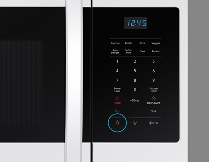 Lights button highlighted on Samsung Microwave