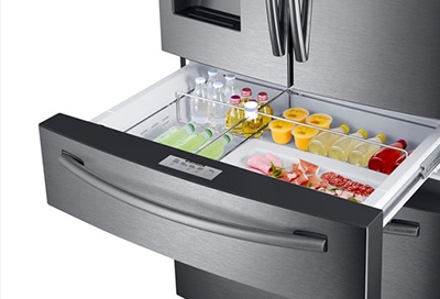 Samsung refrigerator with FlexZone drawer open