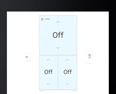 Control panel of a Samsung Family Hub refrigerator with all sections set to Off