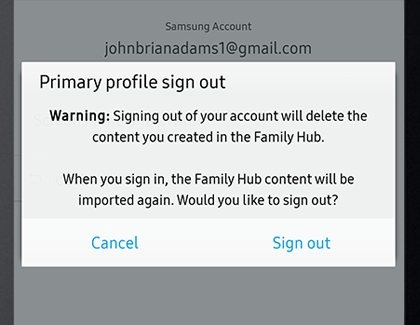 Sign out or delete a profile in Family Hub app