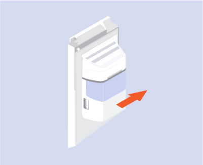 Removing the ice bucket from a Samsung refrigerator ice maker compartment.
