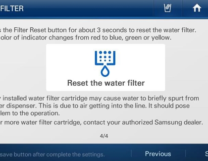 Reset the water filter option on model RF4289