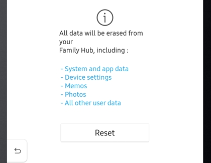 Family Hub Reset screen